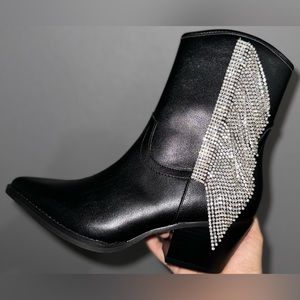 Black rhinestone cowgirl booties